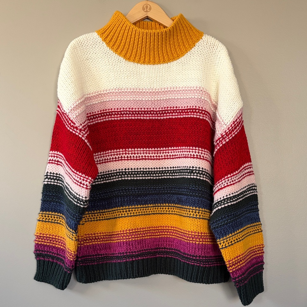 Sundance Color Vibes Striped Pullover Mock Neck Sweater Size XL Multicolor